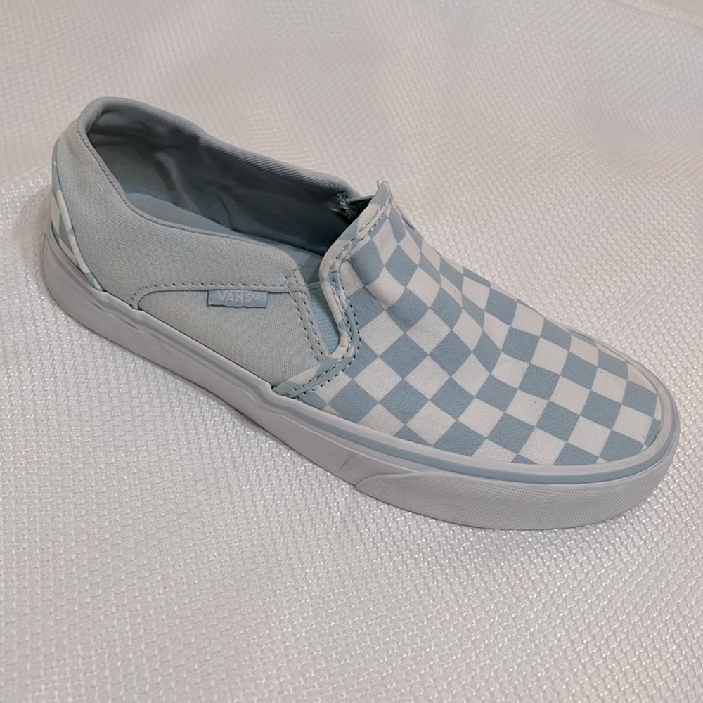 VANS Classic Slip-On Womens 6.5 Checker-board baby blue